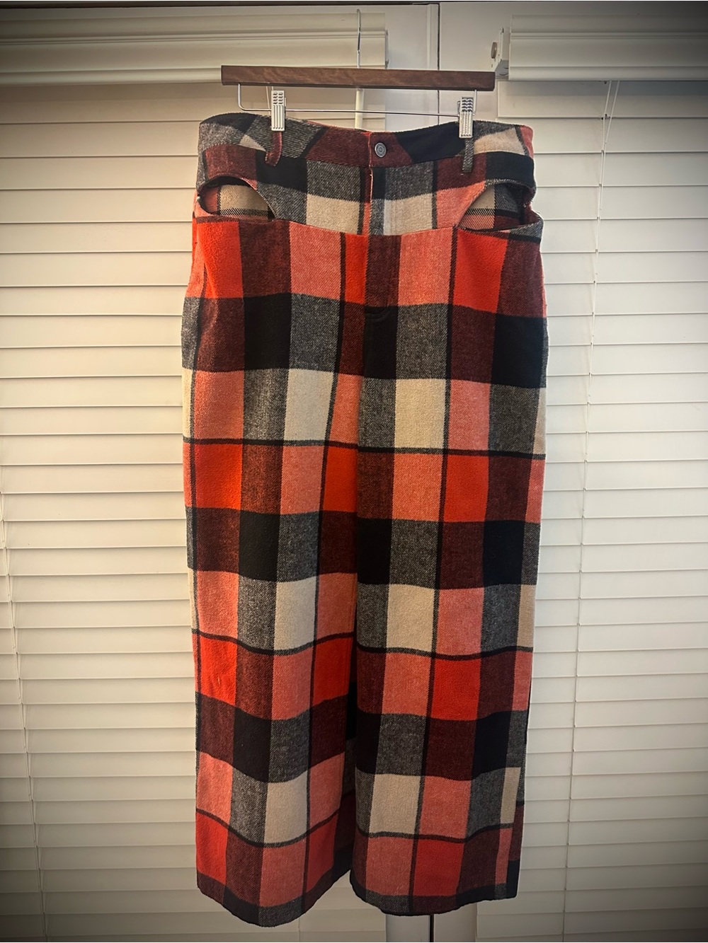 AFRM Checked Wide-Leg Pants in Red & Cream - Picture 4 of 8
